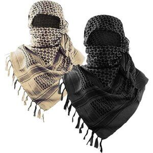 ⚡Men Black and Beige 100% Cotton Military Shemagh Tactical Keffiyeh Scarf Wrap